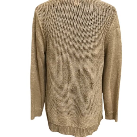 Women's Chico's Gold Open Knit V-Neck Long Sleeve Sweater Size 2 - Picture 4 of 10